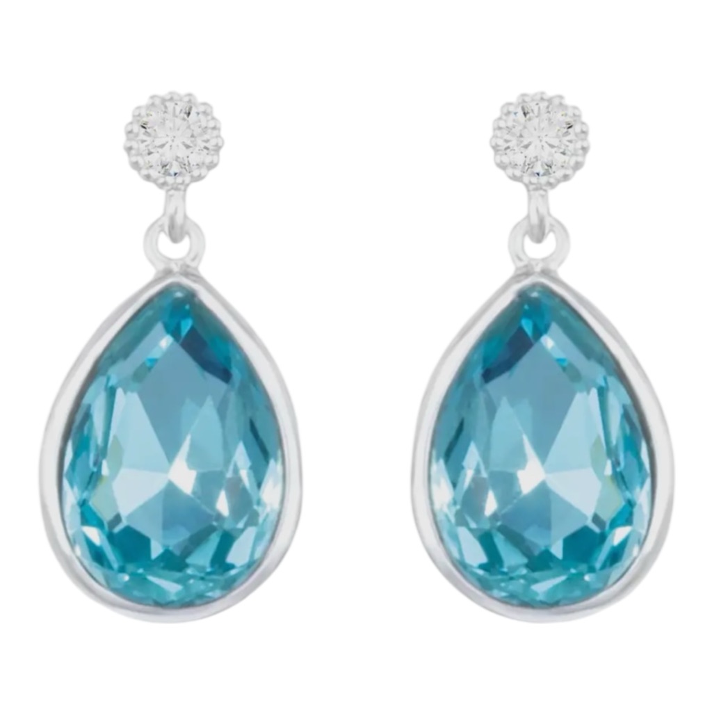 Blue Cz Pear Drop Earrings | Silver Tone | Elegant Teardrop Dangle